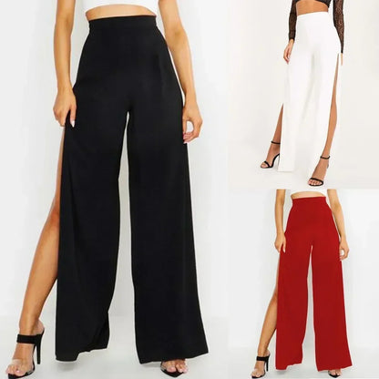 Shadow-Slit High-Waist Wide-Leg Pants