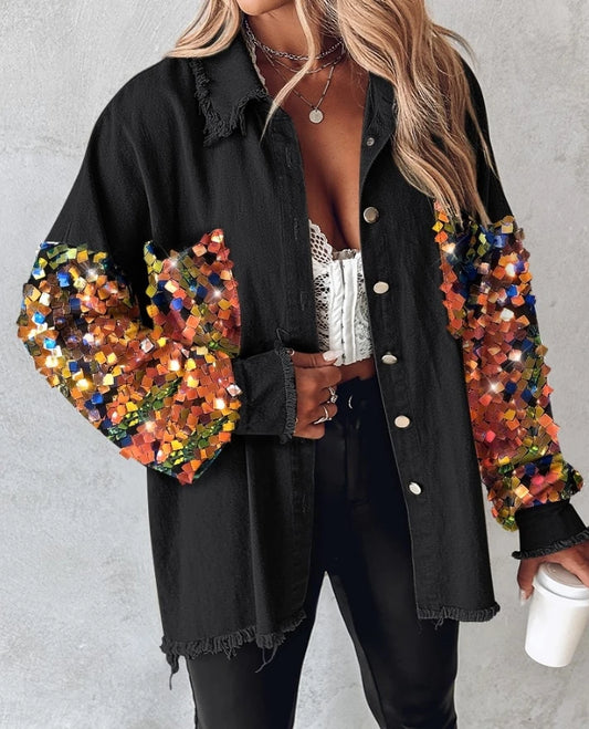 Starlash Sequin Contrast Shacket