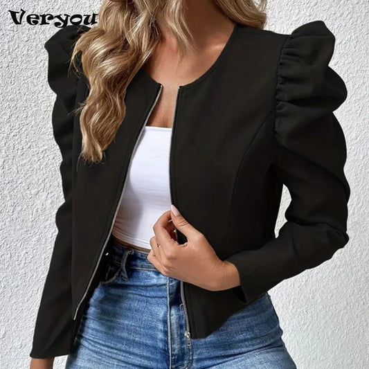 Noir Orbit Puff-Sleeve Jacket