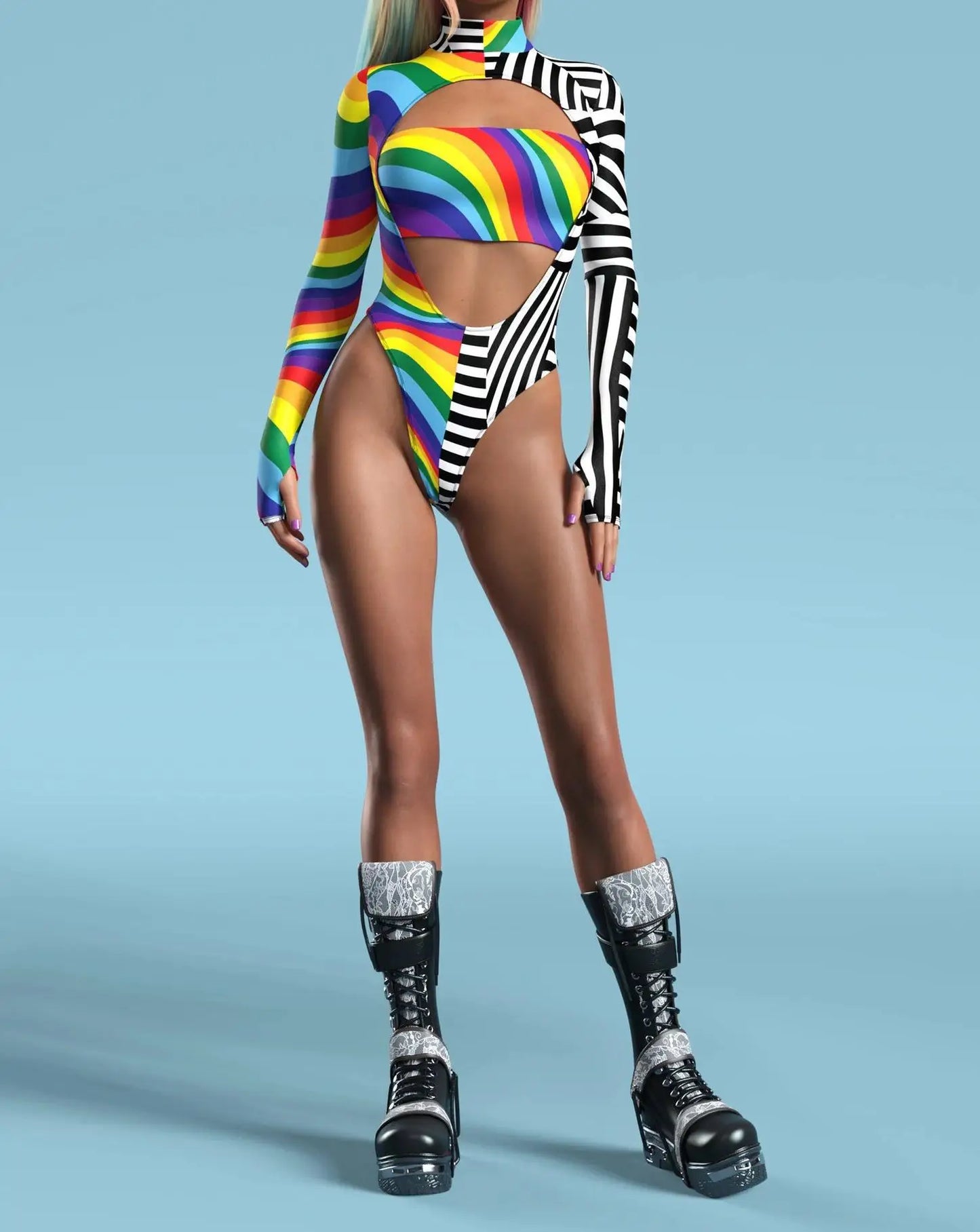 NEON SHADOWS//GOTH Jumpsuit – Cyberpunk Gothic Colorful Party Bodysuit