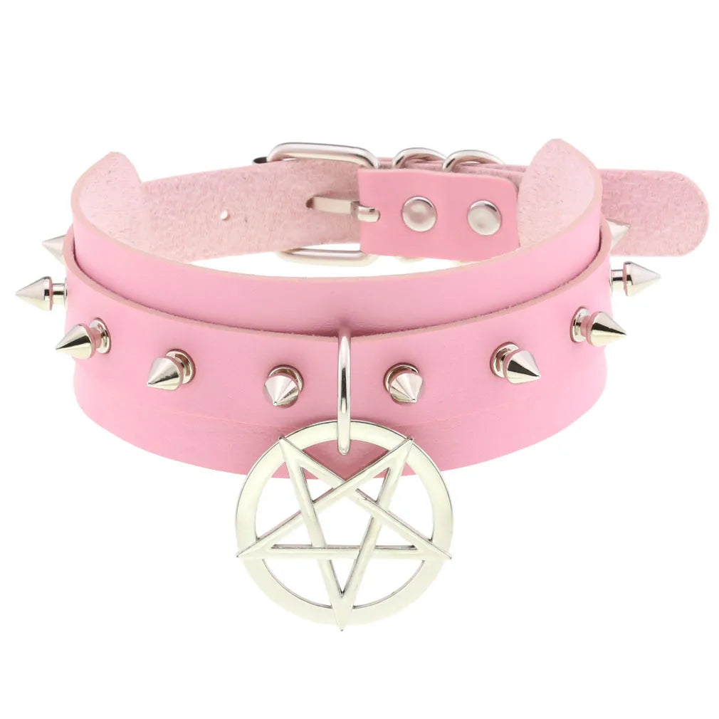 Pink Spike Rivet Choker – Gothic Punk Statement