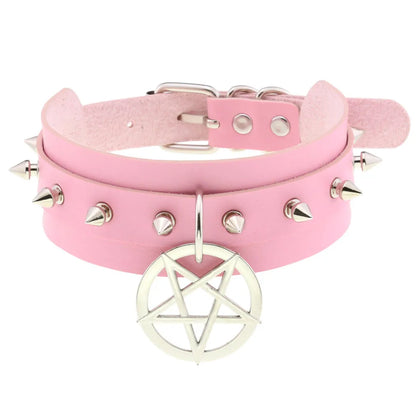 Pink Spike Rivet Choker – Gothic Punk Statement