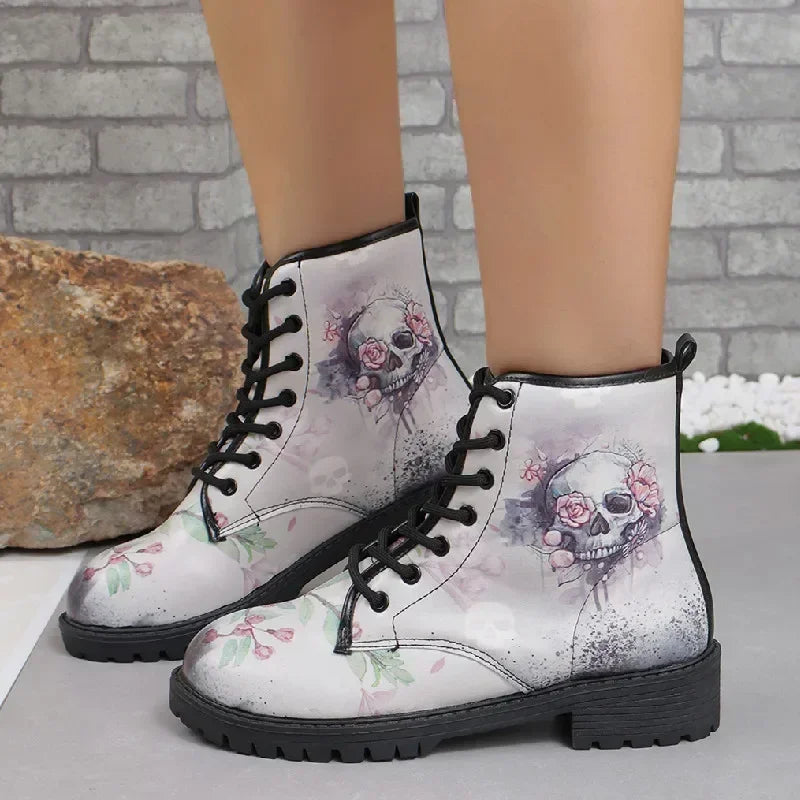 Shadow Skull Ankle Boots