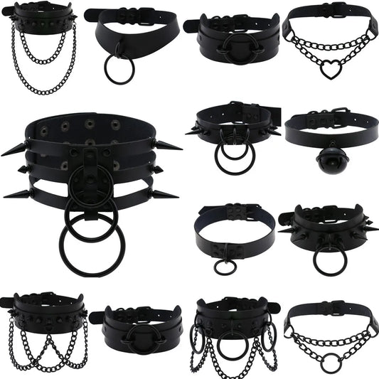DIEZI Cosplay Black PU Leather Chain Necklace For Women Vintage Harajuku Gothic Choker Collar Statement Necklace Men Jewelry