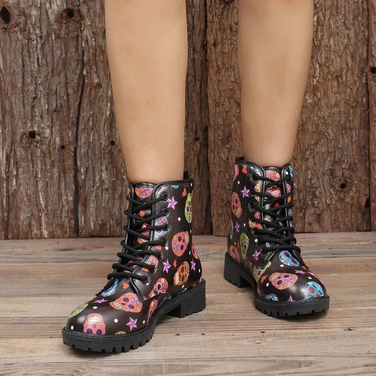Shadow Skull Ankle Boots