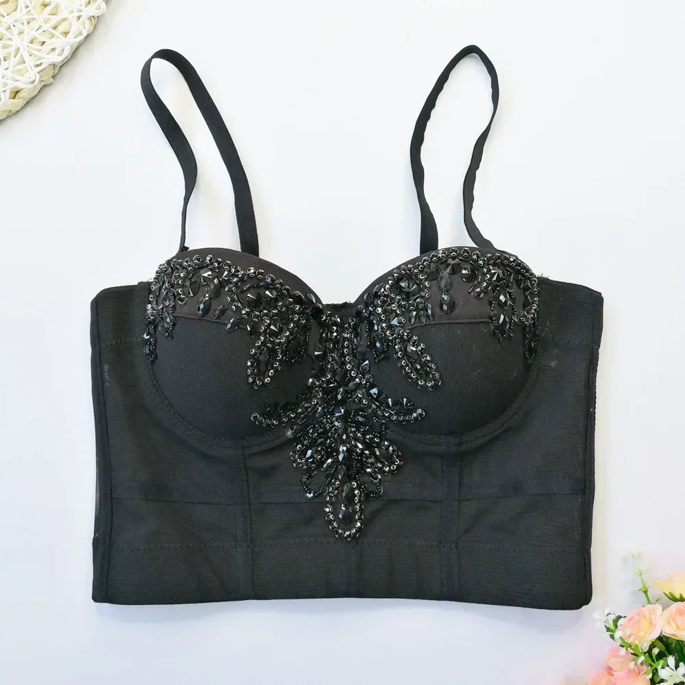 DiamondShine™ Y2K Sequin Push-Up Crop Top