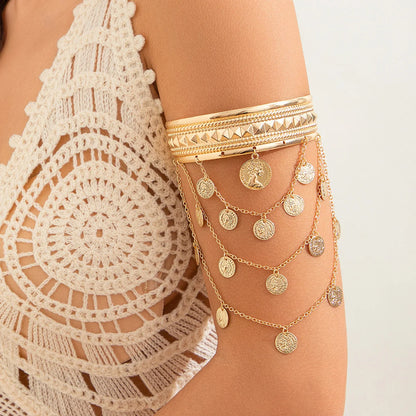 GoldenTribe Armlet – Festival Cuff with Coins & Leaf Tassels
