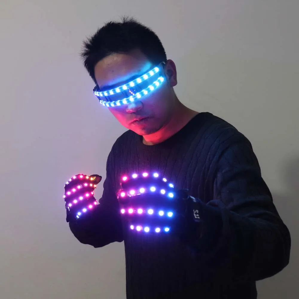 Neon Pulse LED Glow Gloves & Color-Changing Glasses Set