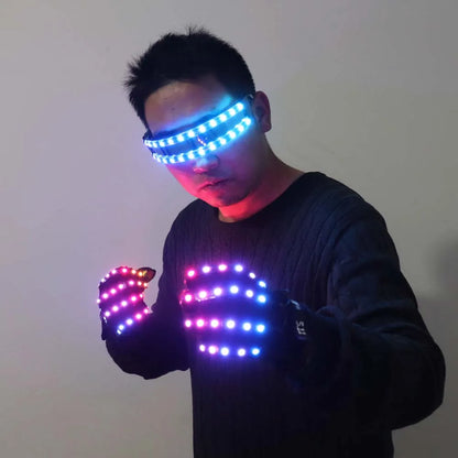 Neon Pulse LED Glow Gloves & Color-Changing Glasses Set