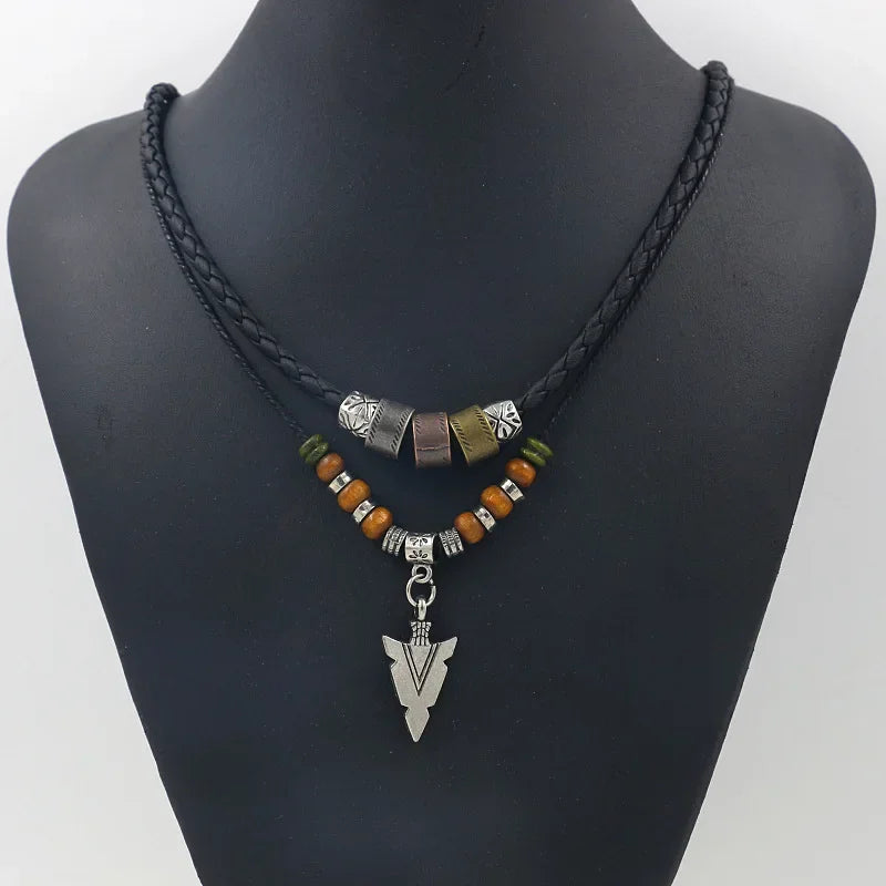Arrow Trail – Men’s Artificial Leather Rope Beaded Necklace