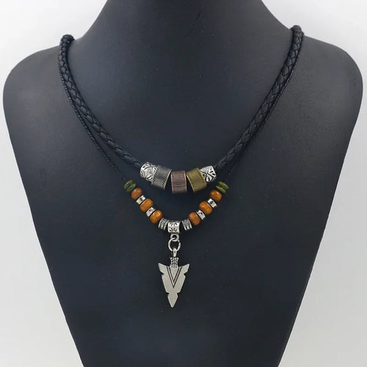 Arrow Trail – Men’s Artificial Leather Rope Beaded Necklace