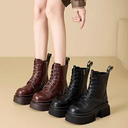 "RebelRider" Women’s Retro Boots – Thick Heels, Microfiber Leather, Vintage Vibes