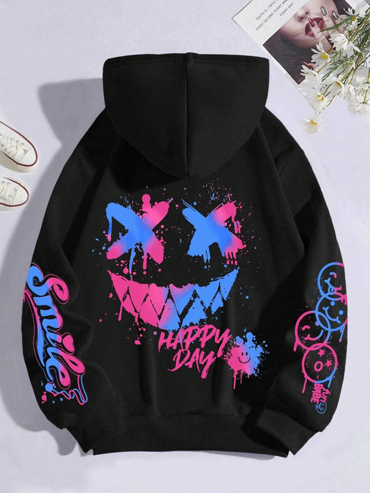 HAPPY//DAY Graffiti Hoodie – Women's Vintage Hip Hop Streetwear