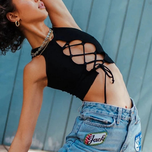 VOIDLINE Cut-Out Halter — Strappy Crop
