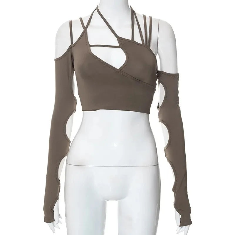 Cyber Noir Hollow Crop Top