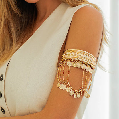 GoldenTribe Armlet – Festival Cuff with Coins & Leaf Tassels
