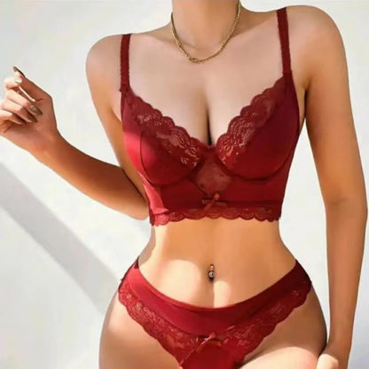 Women’s Lace Lingerie Set — Underwire Bra, Ruffle Lace, Brief