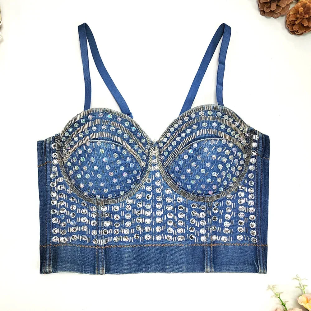 DiamondShine™ Y2K Sequin Push-Up Crop Top
