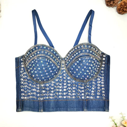 DiamondShine™ Y2K Sequin Push-Up Crop Top