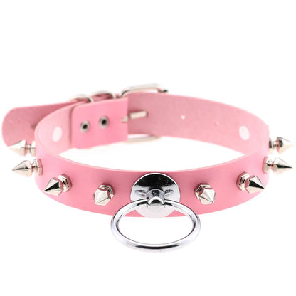 Pink Spike Rivet Choker – Gothic Punk Statement