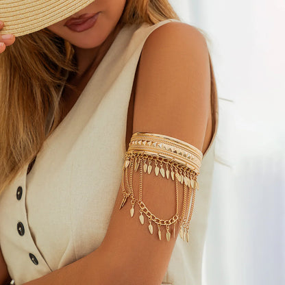 GoldenTribe Armlet – Festival Cuff with Coins & Leaf Tassels