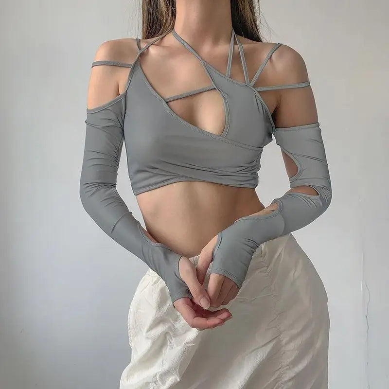 Cyber Noir Hollow Crop Top