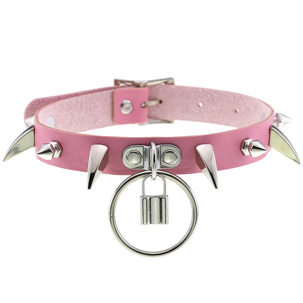 Pink Spike Rivet Choker – Gothic Punk Statement