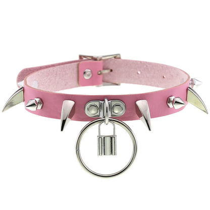 Pink Spike Rivet Choker – Gothic Punk Statement
