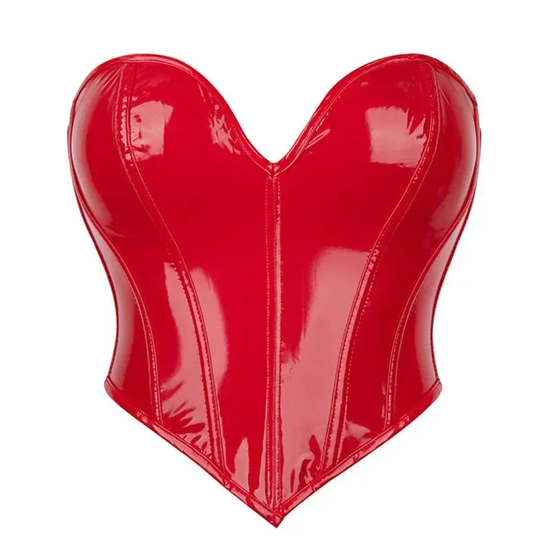 ShinyCharm™ Black PVC Leather Bustier Corset Crop Top