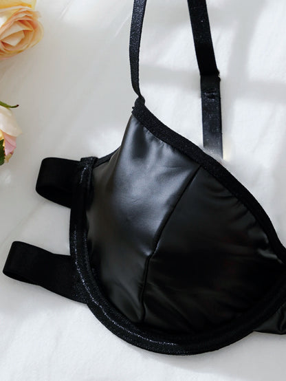 LUSTRA Vegan Leather Bra & Ruffle Skirt Set