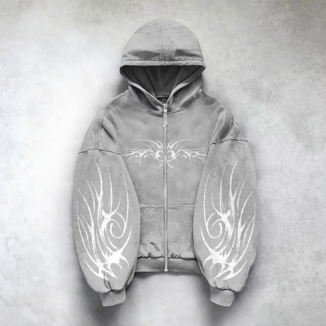 URBANO//Y2K Punk Zip-Up Hoodie – Retro Harajuku Streetwear