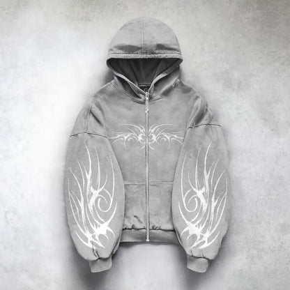 URBANO//Y2K Punk Zip-Up Hoodie – Retro Harajuku Streetwear