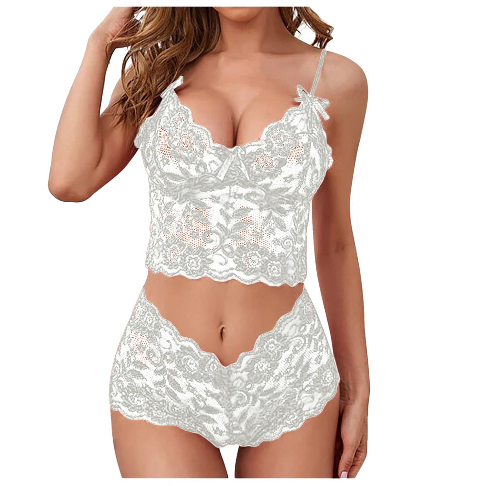 Women’s Lace Lingerie Set — Underwire Bra, Ruffle Lace, Brief