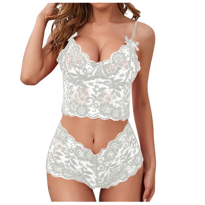 Women’s Lace Lingerie Set — Underwire Bra, Ruffle Lace, Brief