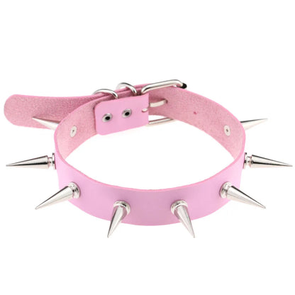 Pink Spike Rivet Choker – Gothic Punk Statement