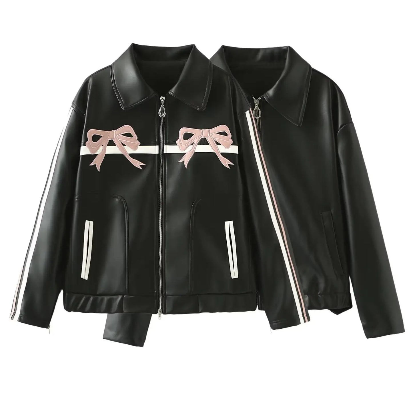 Cyberdelika Vintage PU Bow-Collar Jacket