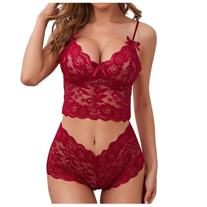 Women’s Lace Lingerie Set — Underwire Bra, Ruffle Lace, Brief