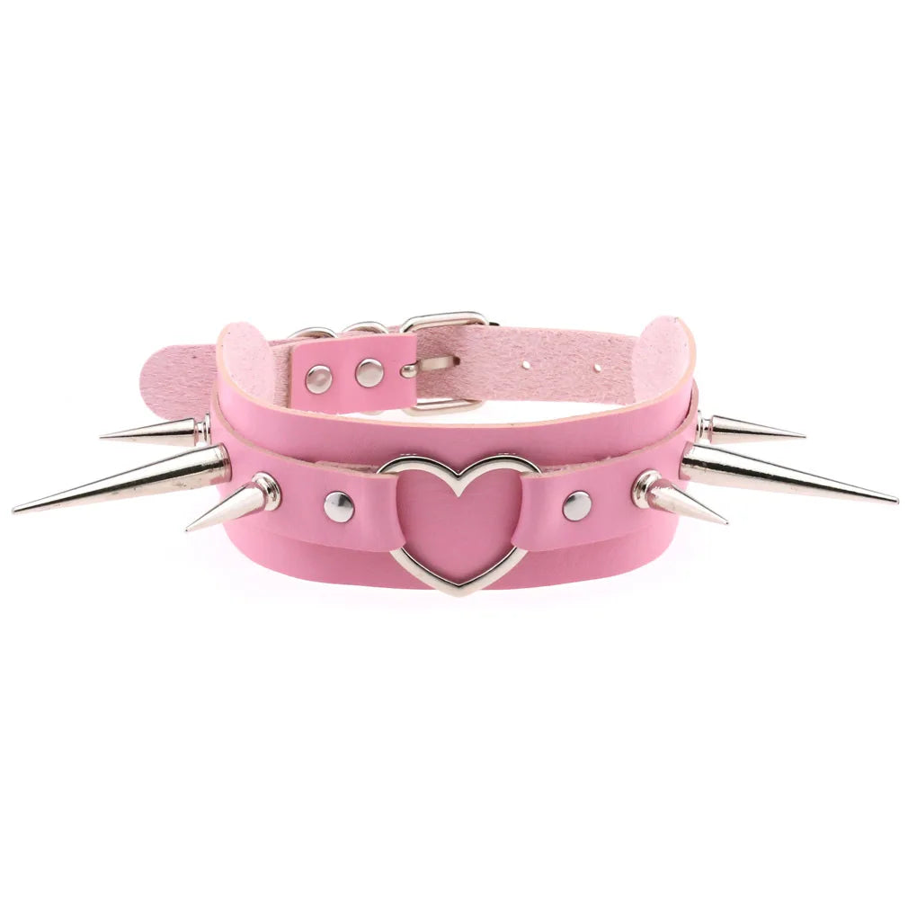 Pink Spike Rivet Choker – Gothic Punk Statement