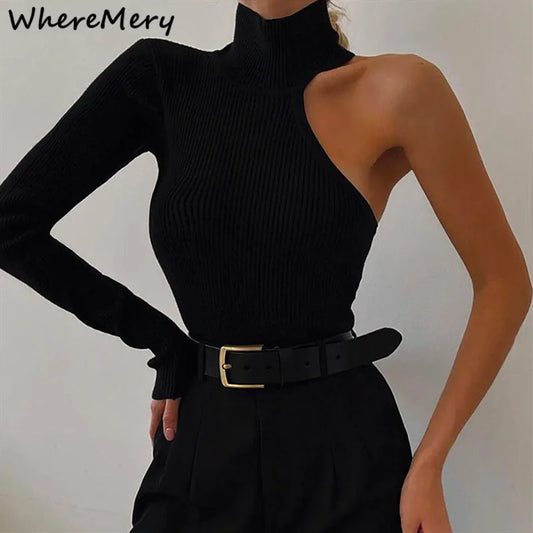 Asymmetry Bloom – Off-Shoulder Sculpted Mesh Jumpsuit