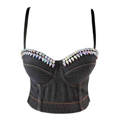 DiamondShine™ Y2K Sequin Push-Up Crop Top