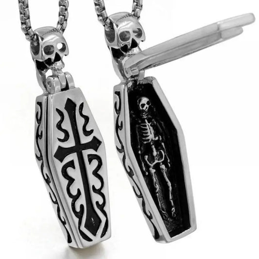 Grave Echo – Vintage Gothic Coffin Skull Pendant Necklace