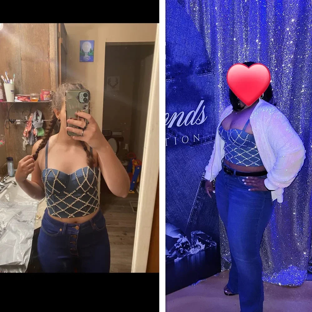 DiamondShine™ Y2K Sequin Push-Up Crop Top