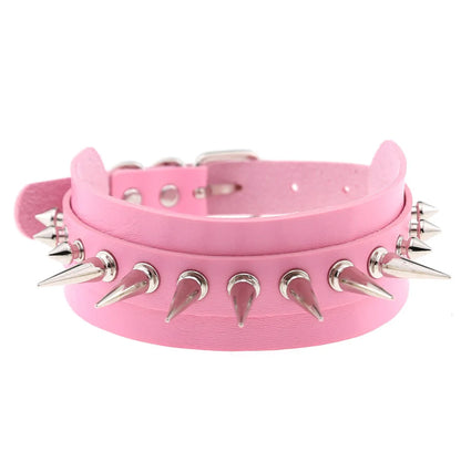 Pink Spike Rivet Choker – Gothic Punk Statement