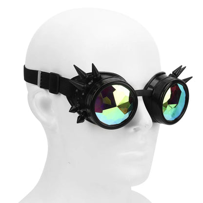 CyberKaleido Steampunk Goggles – Retro Rave Neon Glasses
