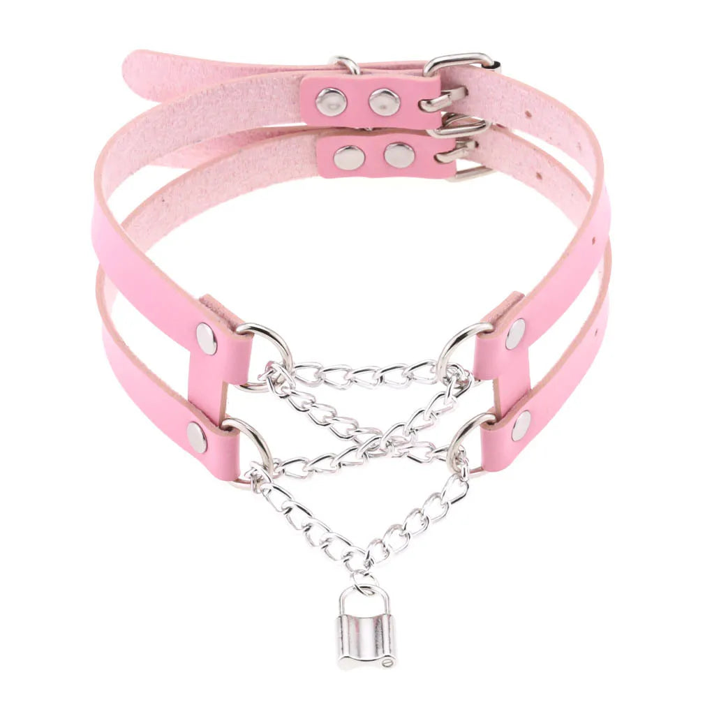 Pink Spike Rivet Choker – Gothic Punk Statement