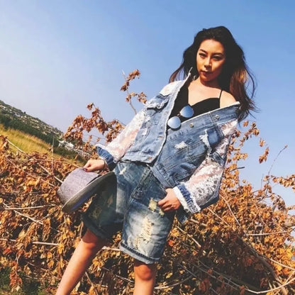 Rosette Openweave Denim Jacket