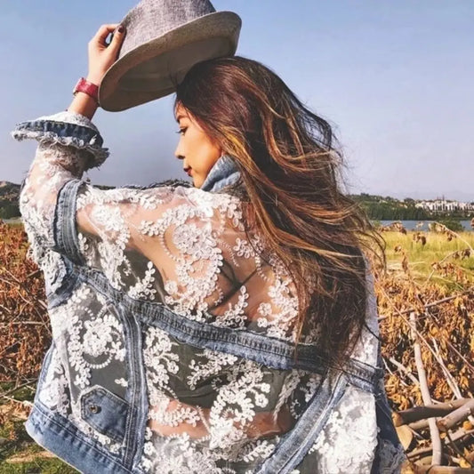 Rosette Openweave Denim Jacket