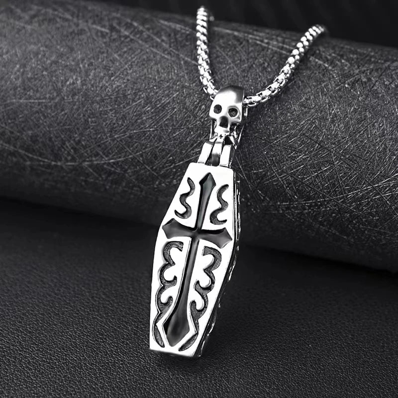 Grave Echo – Vintage Gothic Coffin Skull Pendant Necklace