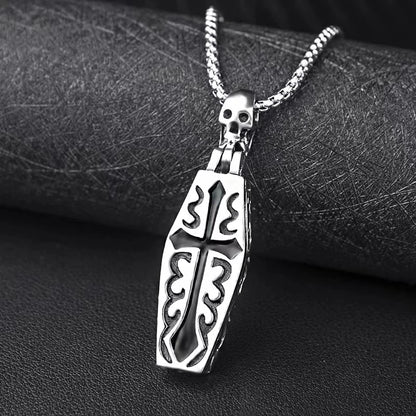 Grave Echo – Vintage Gothic Coffin Skull Pendant Necklace