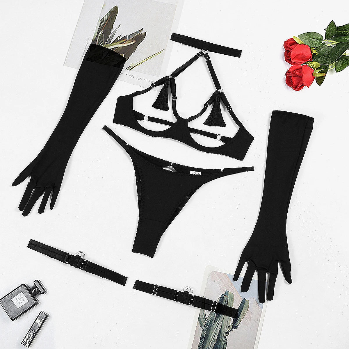 LUSTRA Sheer Triangle Bra & Thong Set